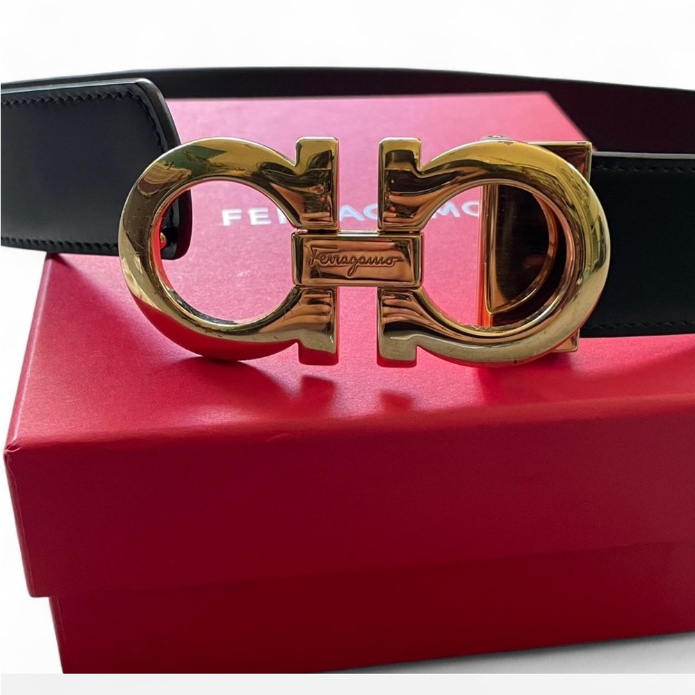 Salvatore Ferragamo Black and Gold Belt